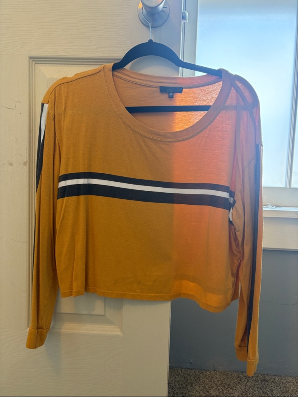 Striped Mustard Long-Sleeve Cropped Tee